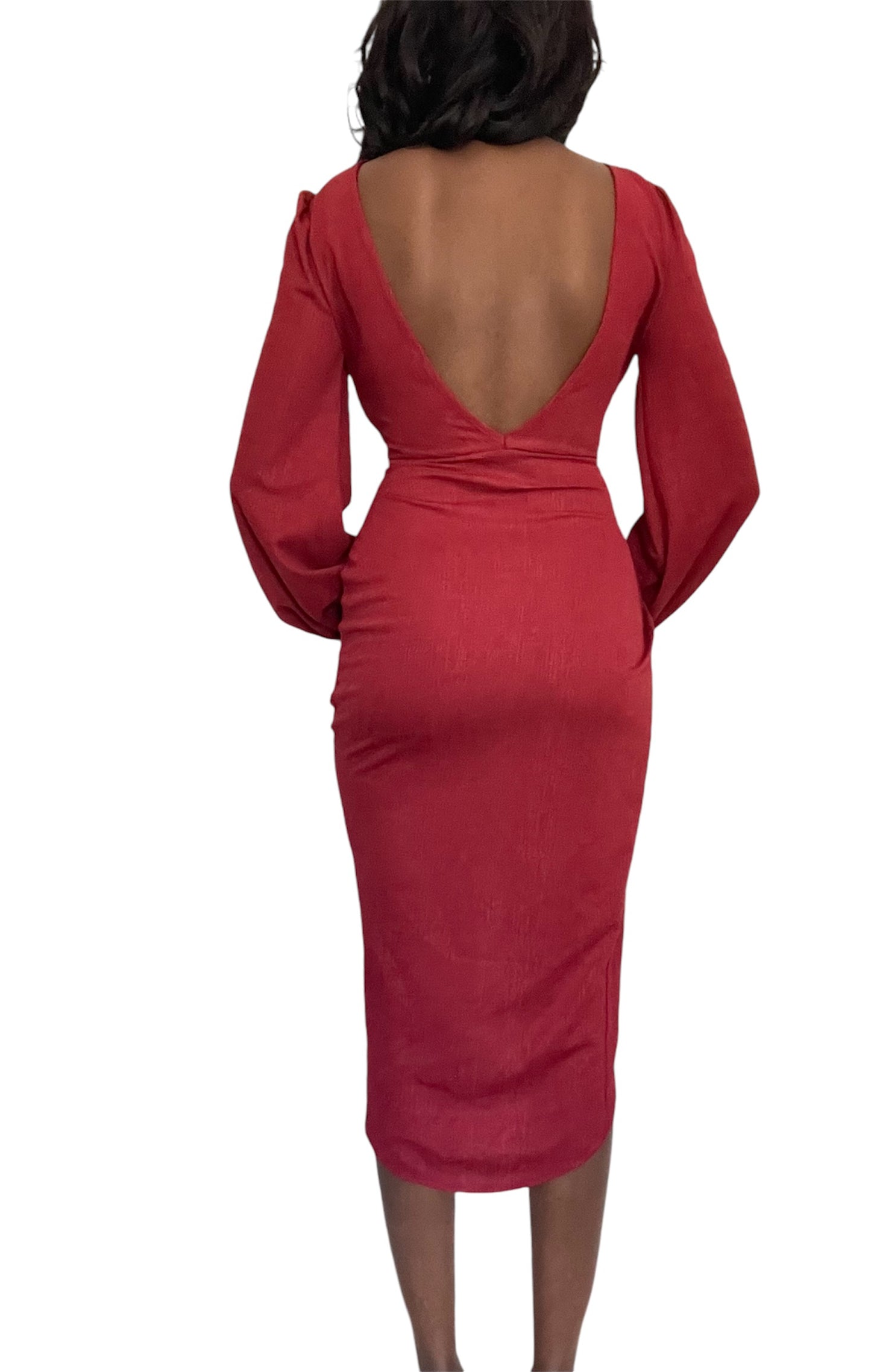 ASOS DESIGN ring wrap long sleeve midi dress in red NWT