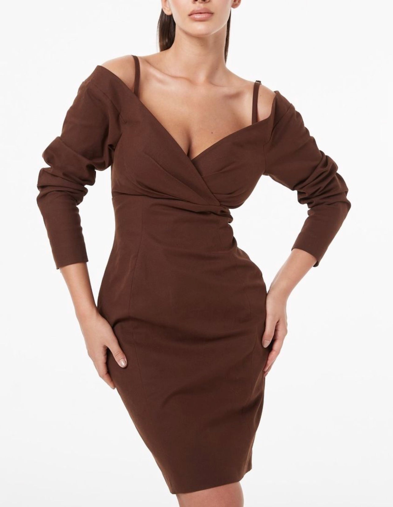 TWILL BARDOT PENCIL DRESS