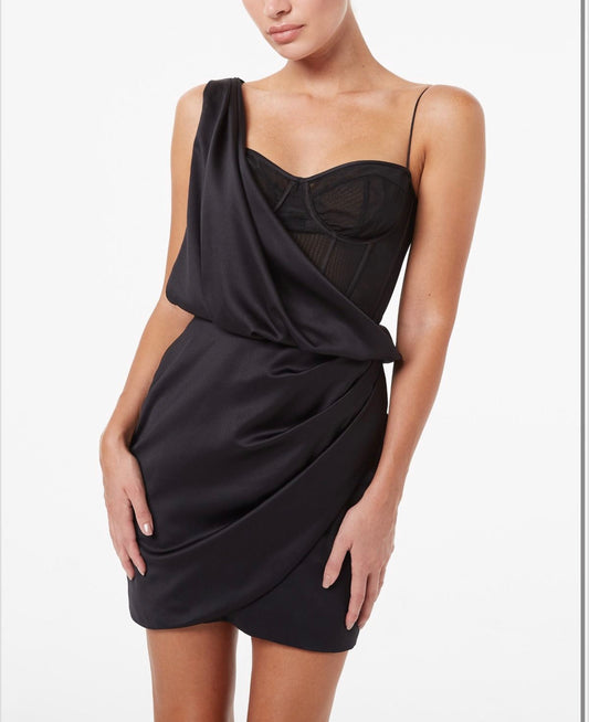 DRAPE FRONT MINI DRESS WITH MESH CORSET